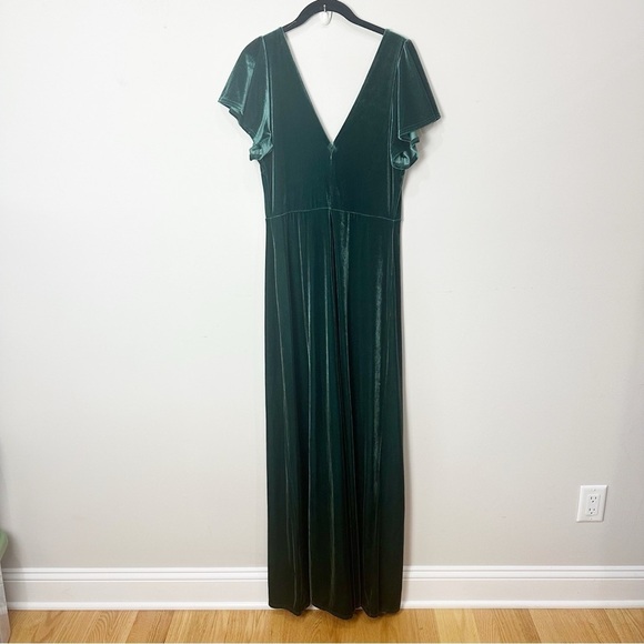 Birdy Grey Hannah Velvet Gown Dress Emerald Green Double V neck Flutter Sleeve - Picture 6 of 13